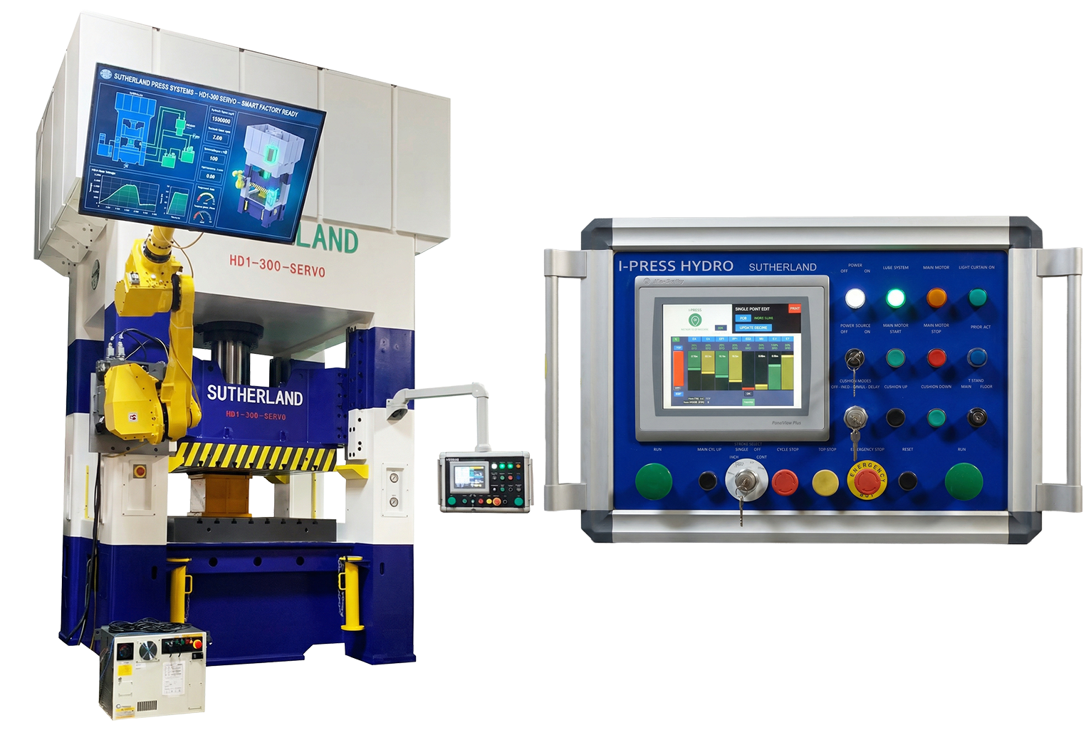 Sutherland HD servo hydraulic stamping press forming data center rack and enclosure parts with I-PRESS controls